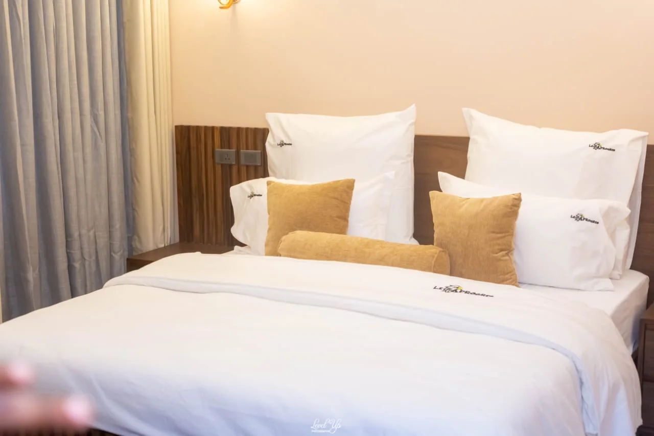 A bedroom in warm tones